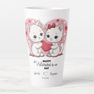 Caneca De Café Latte Gato de Cartoon Bonito abre Namorados
