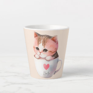 Caneca De Café Latte Gato de Chibi, Rosa, Cinzento, Cinzento-Cinzento, 