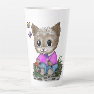 Caneca De Café Latte Gato de Gato e Borboleta