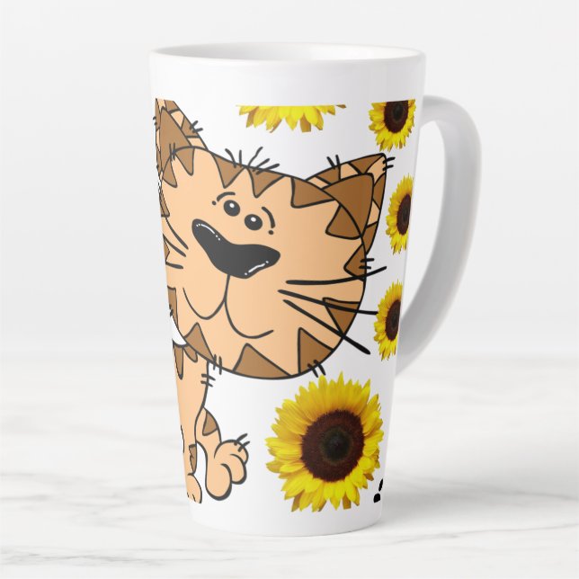 Caneca De Café Latte Gato De Girassol Gatinho Latino (Ângulo direito)