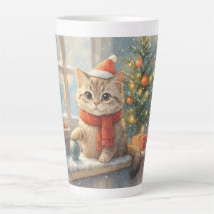 Caneca De Café Latte Gato de Natal caprichoso fofo