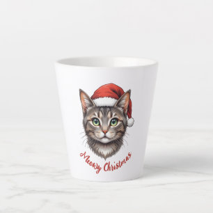 Caneca De Café Latte Gato de Natal Fofo Personalizado com Chapéu de Pap