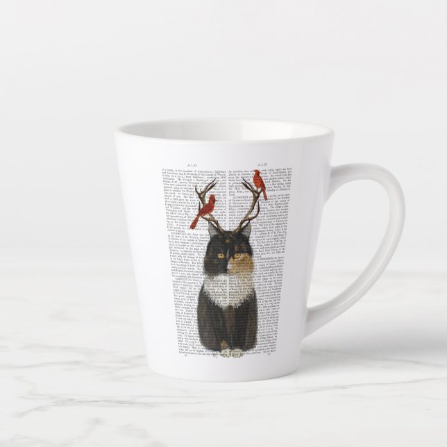 Caneca De Café Latte Gato de Tortoisinferno com Amarradores e Pássaros  (Direita)