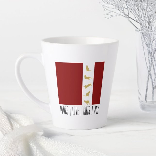 Caneca De Café Latte Gato Dourado de Natal Vermelho Moderno (Criador carregado)