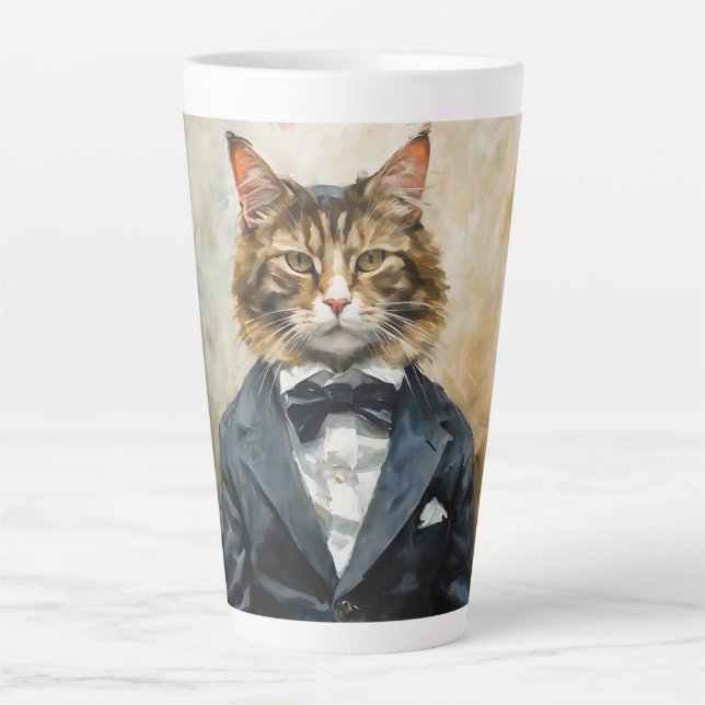 Caneca De Café Latte Gato em uma roupa (Frente)