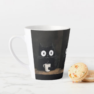 Caneca De Café Latte Gato en la Mesa Tomando Café
