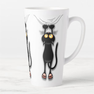 Caneca De Café Latte Gato engraçado Personagem arranhando Tecido
