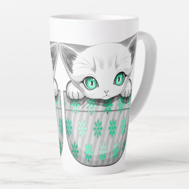 Caneca De Café Latte Gato, Gato, Gato e Playaking de uma Bolsa (Ângulo direito)