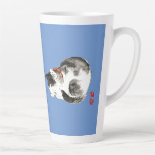 Caneca De Café Latte Gato japonês preto e branco dormindo