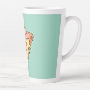 Caneca De Café Latte Gato Kawaii Abraçando Pizza de Pepperoni Cartoon