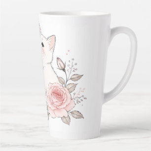 Caneca De Café Latte Gato Kawaii Fofo "Bonito mas Selvagem" Café Floral