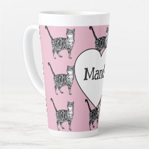 Caneca De Café Latte Gato Listrado Gatos Rosa Claro Caprichoso Garotas