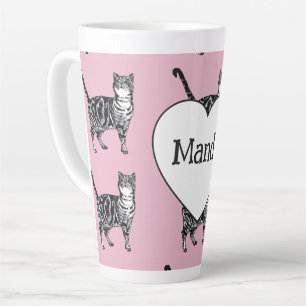 Caneca De Café Latte Gato Listrado Gatos Rosa Claro Caprichoso Garotas