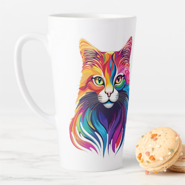 Caneca De Café Latte Gato Maine Coon Retrato Arco-Íris Cores (In Situ)
