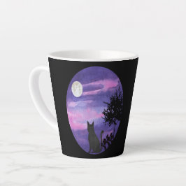 Caneca De Café Latte Gato Místico Sob a Lua – Água Noturna Roxa Sonhado