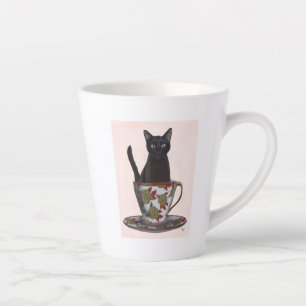 Caneca De Café Latte Gato Negro em Teacup