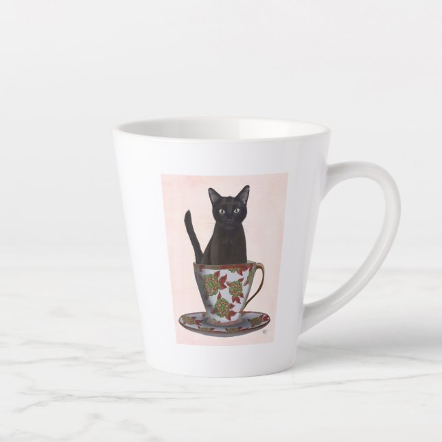 Caneca De Café Latte Gato Negro em Teacup (Direita)