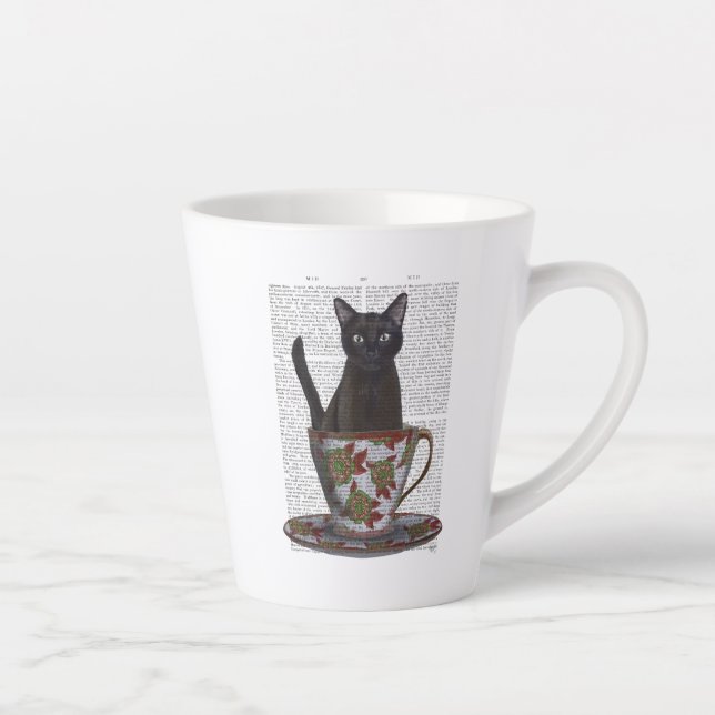 Caneca De Café Latte Gato Negro em Teacup (Direita)