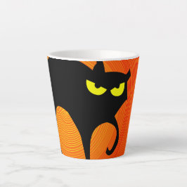 Caneca De Café Latte Gato Negro Halloween