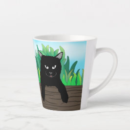 Caneca De Café Latte Gato negro pendurado,