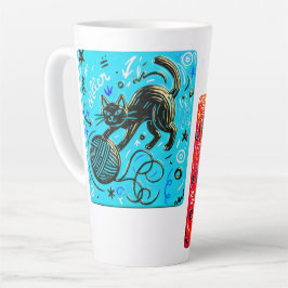Caneca De Café Latte Gato Néon de Dois Lados