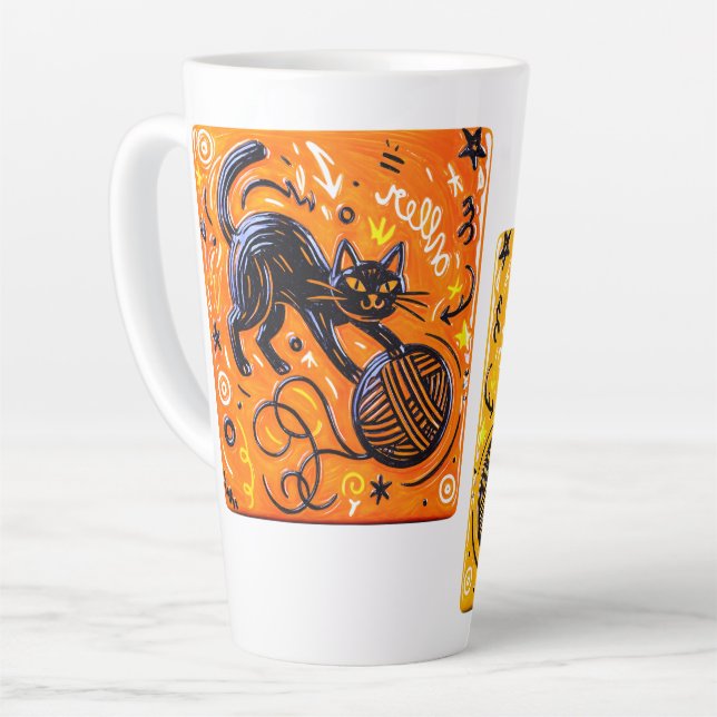 Caneca De Café Latte Gato Néon de Dois Lados (Ângulo esquerdo)