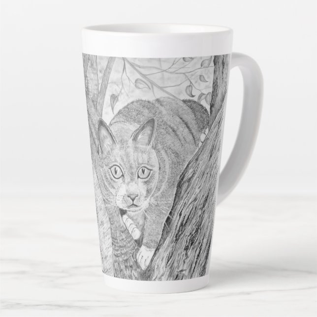Caneca De Café Latte Gato numa Árvore (Ângulo direito)