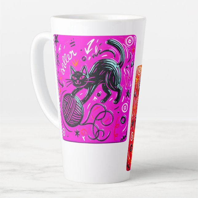 Caneca De Café Latte Gato Preto de Duas-Tons (Ângulo esquerdo)