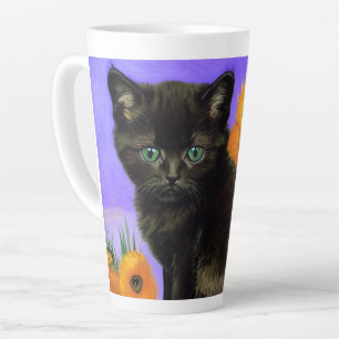 Caneca De Café Latte Gato Preto de Van Gogh com Girassóis