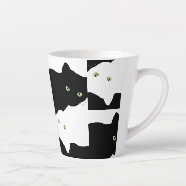 Caneca De Café Latte Gato Preto e Branco (Direita)