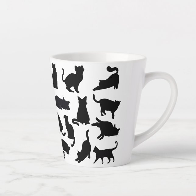 Caneca De Café Latte Gato preto e branco Silhuettes Latino (Direita)