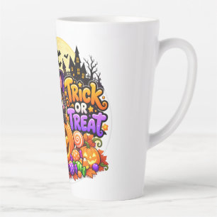 Caneca De Café Latte Gato Preto Fofo Truque ou Tratamento de Halloween