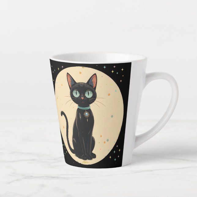 Caneca De Café Latte Gato Preto Futurista Atômico Lua (Direita)