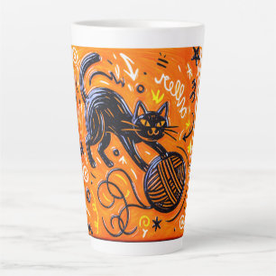 Caneca De Café Latte Gato preto laranja