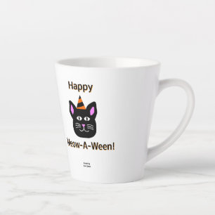 Caneca De Café Latte Gato Preto Meow-A-Ween Pequena Caneca Latte