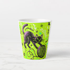 Caneca De Café Latte Gato Preto Neon Limão