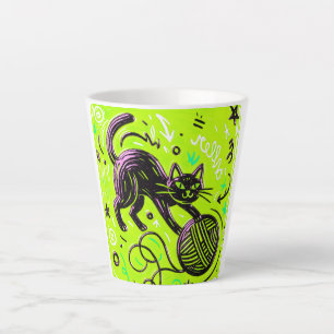 Caneca De Café Latte Gato Preto Neon Limão