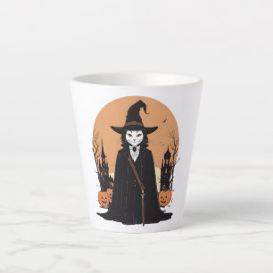 Caneca De Café Latte Gato Preto Salem Místico com Pumpkins