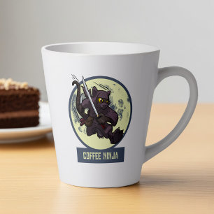Caneca De Café Latte Gato Preto Saltitante Ninja Arte Alternativa de An