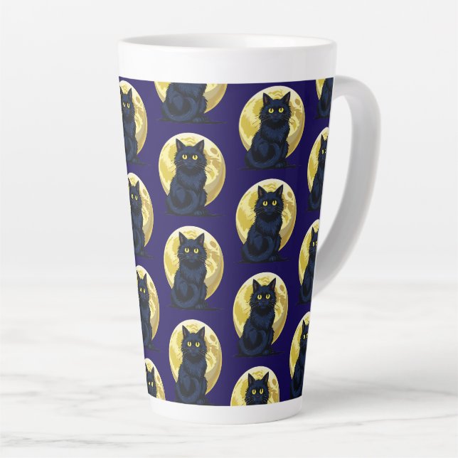 Caneca De Café Latte Gato preto zangado (Ângulo direito)