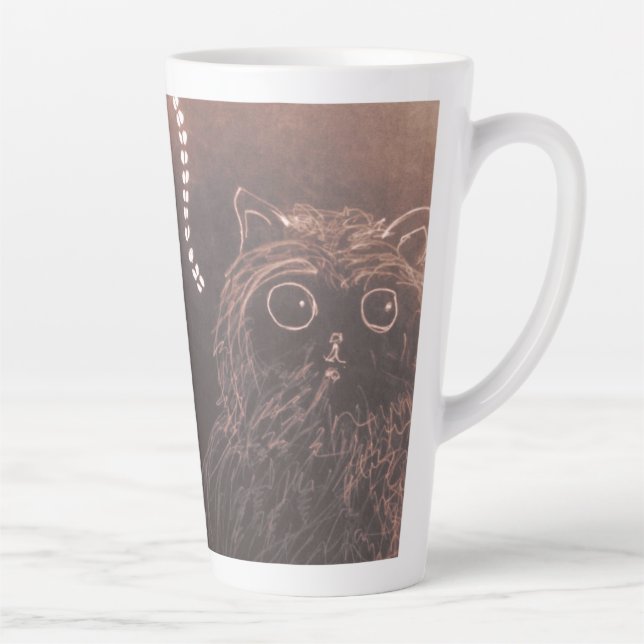 Caneca De Café Latte Gato pufe e gatinho bonitinho e relâmpago  (Direita)