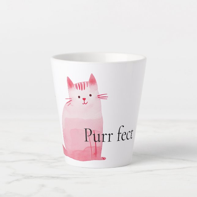 Caneca De Café Latte Gato Puro Rosa (Frente)