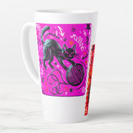 Caneca De Café Latte Gato Rosa de Dois Lados