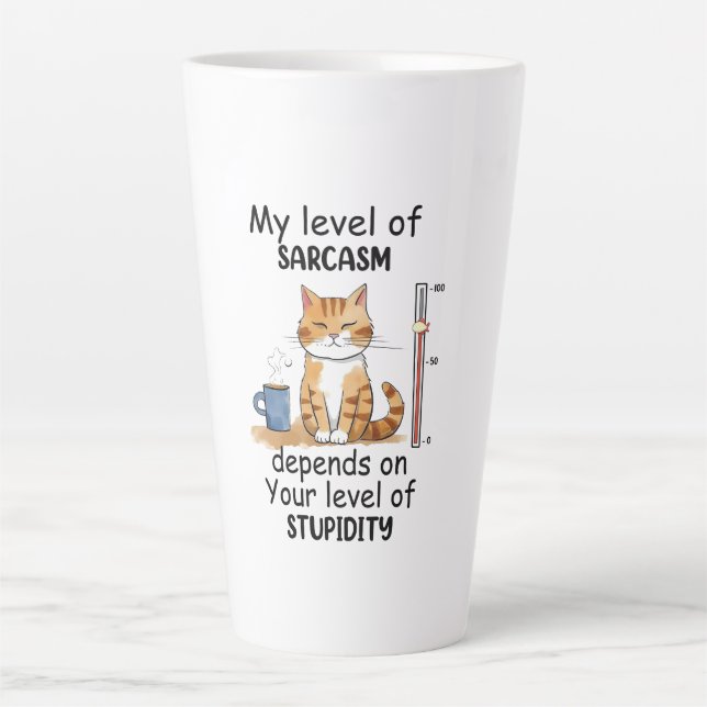 Caneca De Café Latte Gato Sarcástico - Arte Laranja Engraçada (Frente)