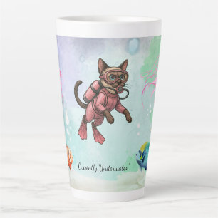 Caneca De Café Latte Gato Siames Diver de Mergulho – Aquarela Divertida