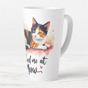 Caneca De Café Latte Gato Tricolor Você Me Conquistou com Meow Aquarela