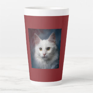 Caneca De Café Latte Gato Turco Angora Branco Vermelho Azul