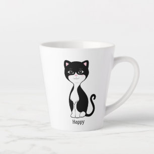Caneca De Café Latte Gato Tuxedo Feliz Fofo