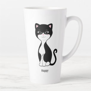Caneca De Café Latte Gato Tuxedo Feliz Fofo