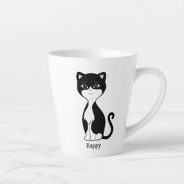 Caneca De Café Latte Gato Tuxedo Fofo e Feliz